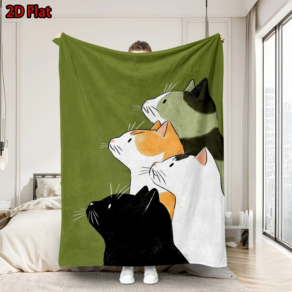 Whimsical Cat Portrait Art Throw Blanket Cozy Plush Nap Throw for Sofa Couch Decor Pet Lovers Gift Modern Nursery Accent