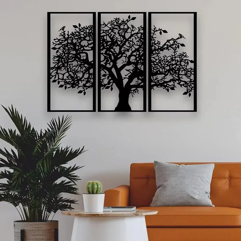 CIFBUY Arte de pared de hierro, árbol de la vida, escultura de metal impermeable para el hogar, sala de estar, decoración colgante, regalo familiar