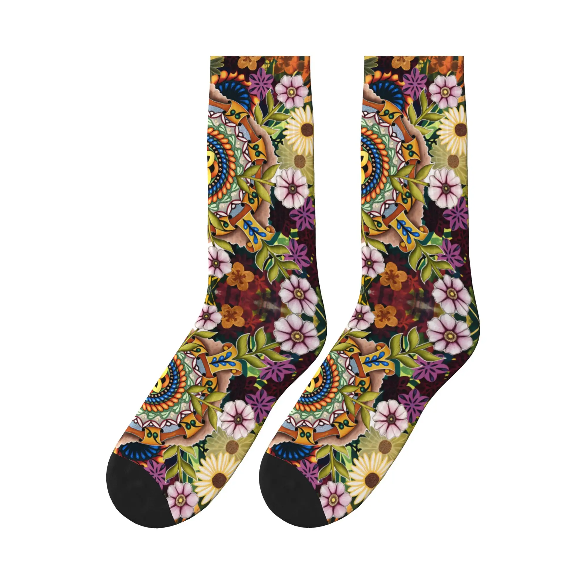 

Retro Flowers Orange And Yellow Flowers Socks Stockings Non-Slip Adults Men Socks Comfortable Autumn Retro Skateboard Socks