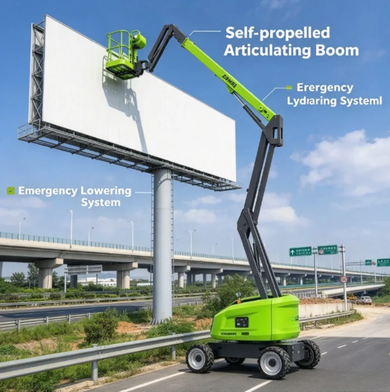Articulating Boom Lift New Hydraulic Cherry Picker 16m Lifting Height 1830x760mm Work Table For Sign Installation