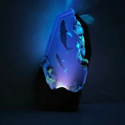 Sea World Organism Resin Table Light Creactive Art Decoration Lamp Humpback Whale Monther Son Theme Night Light  USB Charge