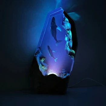 הים בעולם האורגניזם שרף שולחן אור קריאקטיבי אמנות קישוט מנורת humpback לוויתן מונטר נושא לילה אור usb מטען
