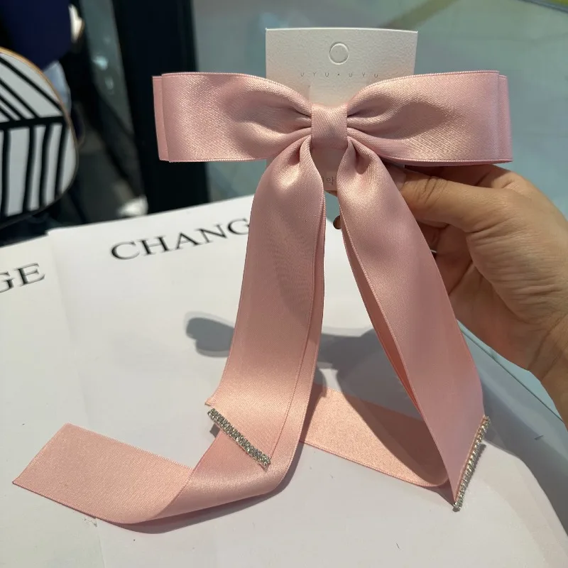 

1Pc Satin Large Bow Hair ClipLong Style RibbonSparkling Diamond Decoration Hair Accessory,daily Date Party Temperament Hair Clip