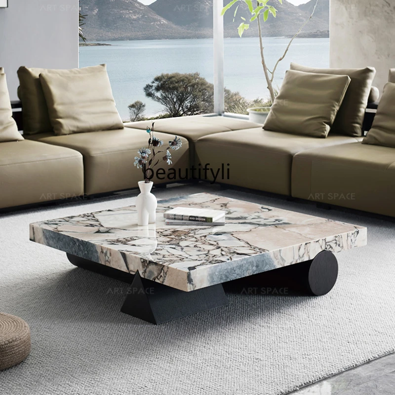 

Italian Minimalist Marble Square Tea Table Combination Modern Light Luxury Designer Model