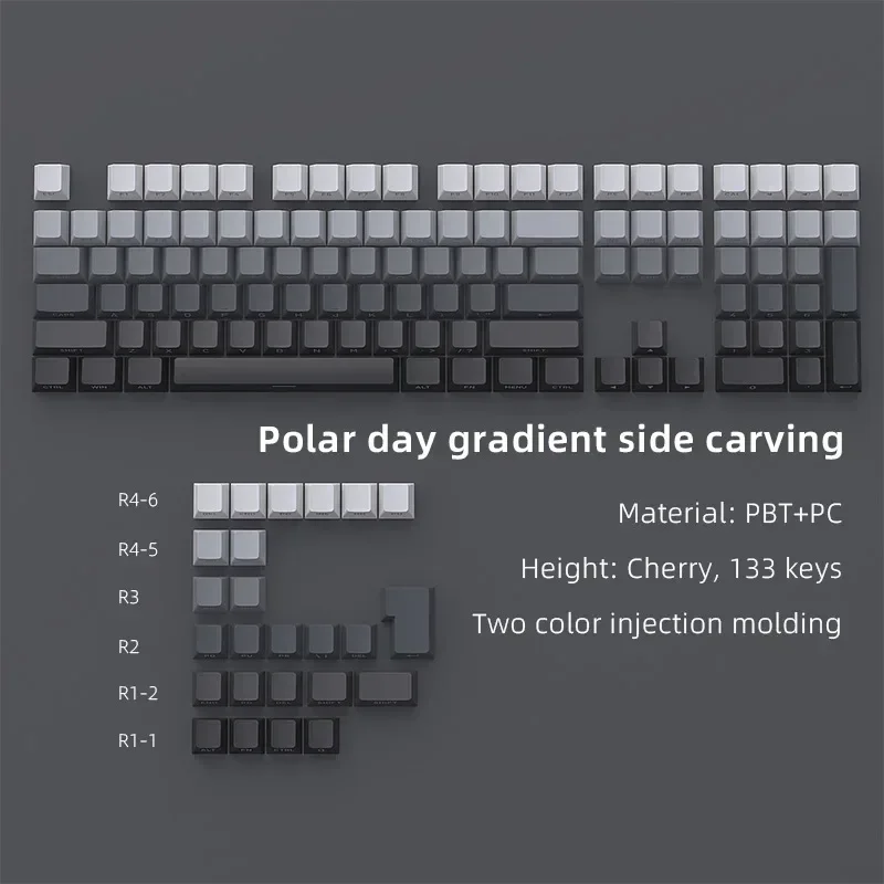 Side engraving gradual change original height PBT polar day side engraving transparent keycap customized 136 keys spot