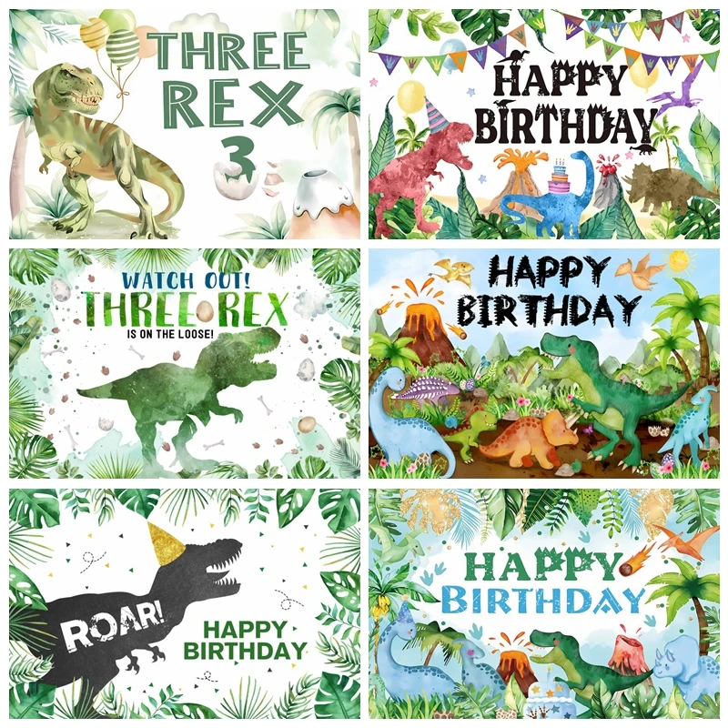 

Cartoon Dinosaur Theme Kids Happy Birthday Party Photo Background Baby Portrait Decor Photography Backdrop Photo Studio Props