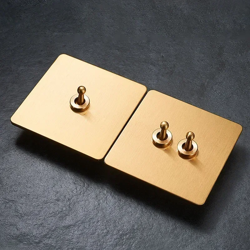 Wall Light Toggle Switch Retro Brass Lever Gold Stainless Steel Brushed Panel For Homestay Hotel Home Decoration