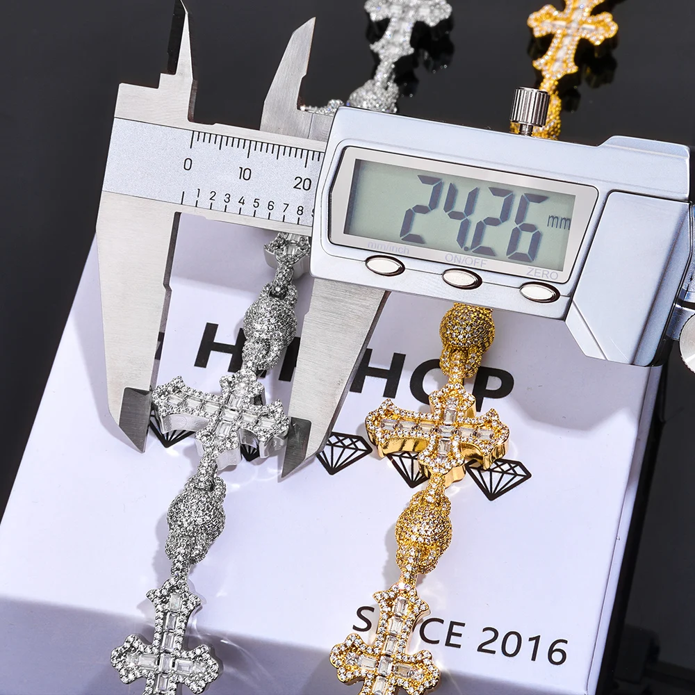 NY Lusso Personalizzato 18mm Catena di Perline Croce Design Iced Out Lusso Baguette Fiore Croce Collana Gioielli Hip Hop