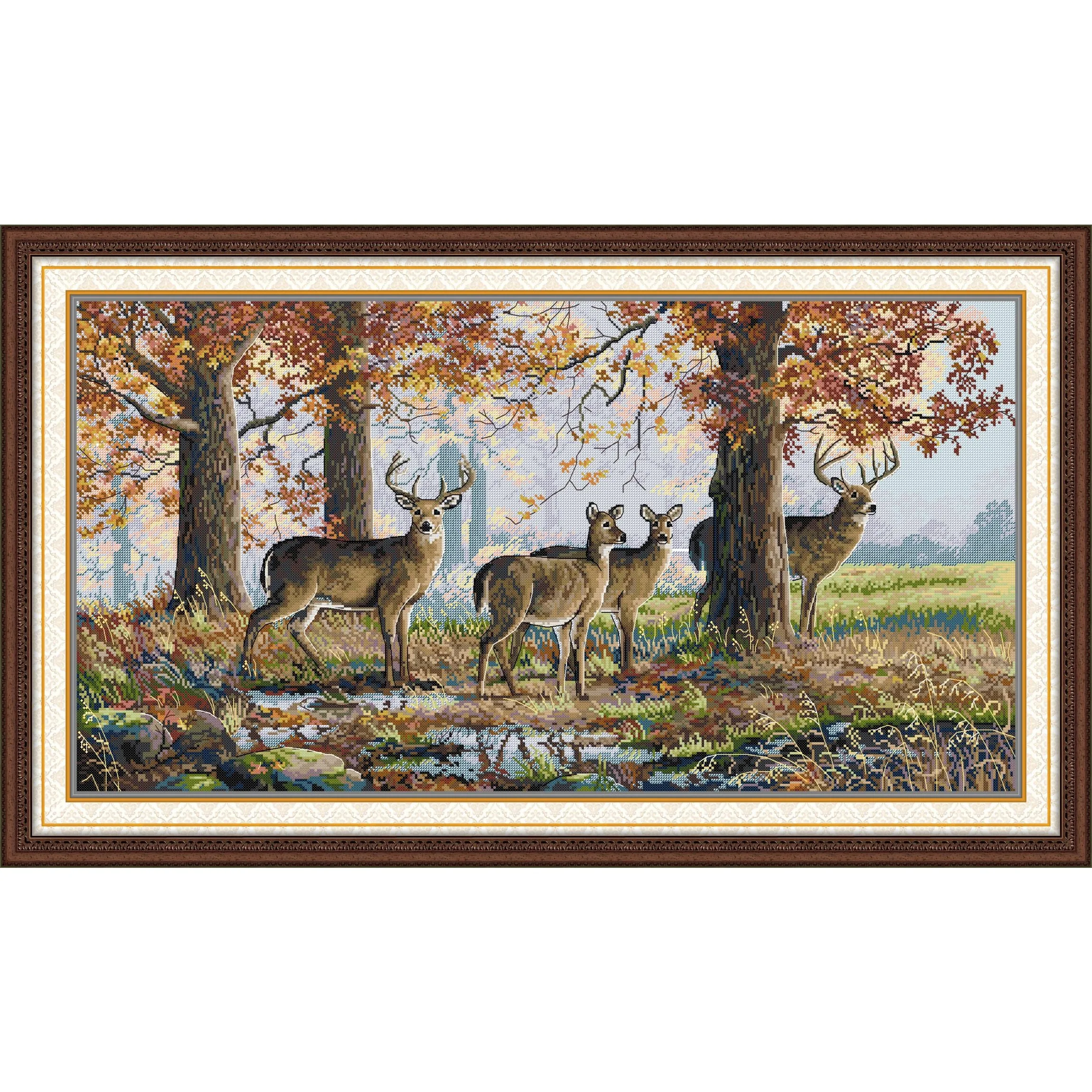 

Soulgift News Pre-Printed Cross Stitch Kit, Stamped Aida Fabric with DMC Threads, Embroidery Kit - Under The Oaks