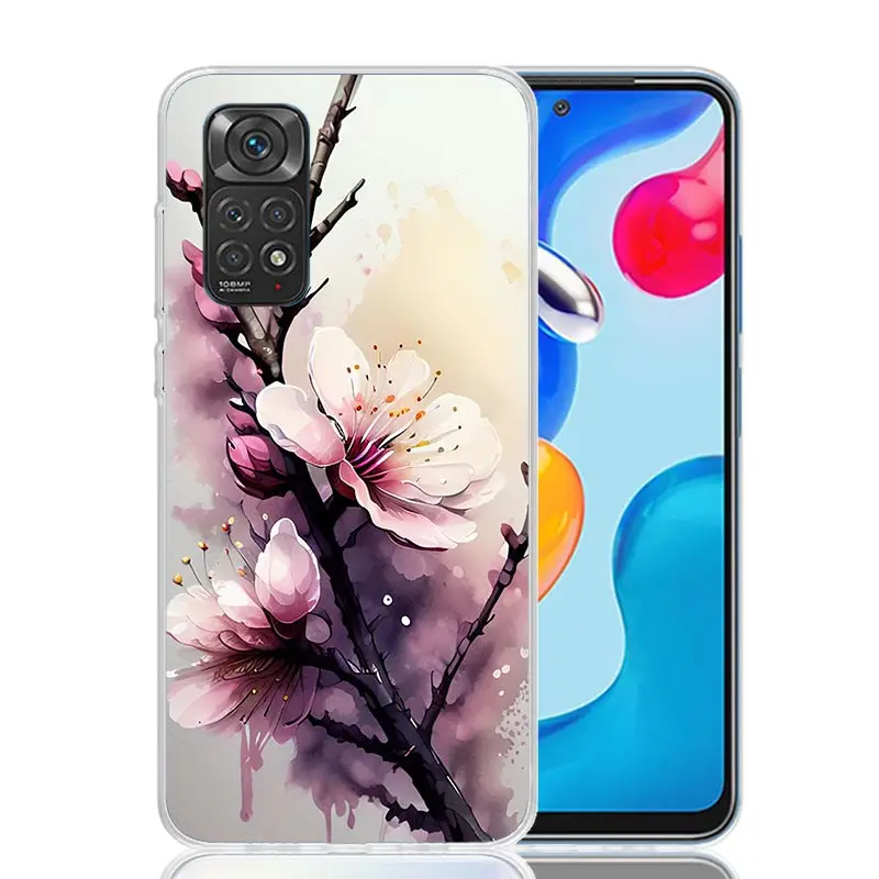 Cherry Blossom Tree Phone Case For Xiaomi Redmi Note 13 12S 12 11S 11T 11E Pro Plus 10S 10 9S 9 8T 8 7 Art Customized Coque Capa