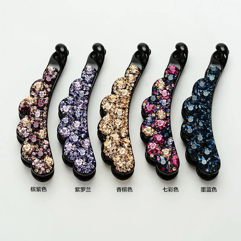 Korean high-end crystal banana clip vertical clip hairpin Korean hair accessories rhinestone large ponytail clip hairpin