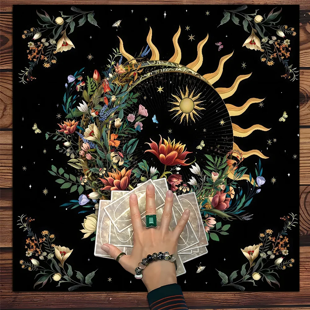 

Таинственное Солнце Карты Таро Скатерть Цветы Художественный Дизайн Скатерть Алтарная Скатерть для Коврика Таро Гадание Witchy Home