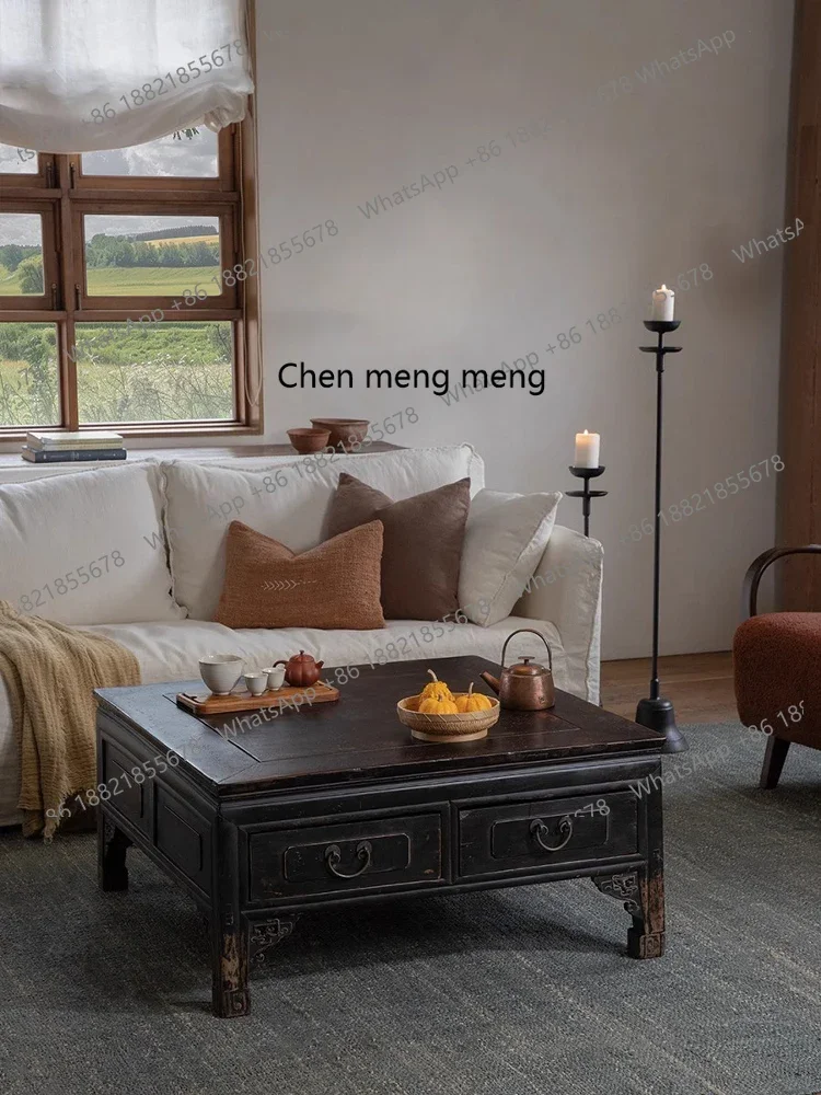 d178 Wabi Sanfeng Zen B & B Designer Living Room All Solid Wood Large Lacquered Square Coffee Table