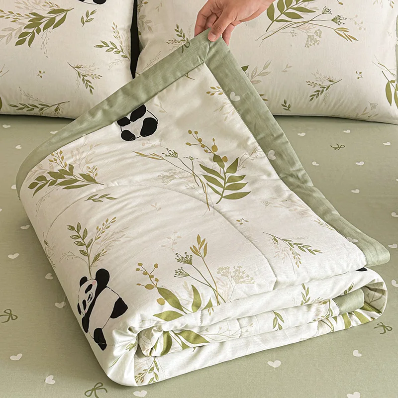 10A Antibacterial 100% Cotton Summer Quilt 1Pc Luxury Printed Quilted Air Condition Blanket Skin-Friendly Cozy Cooling Comforter