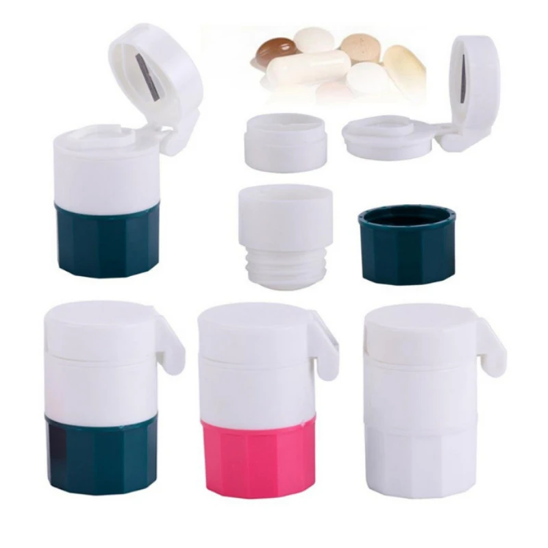 4 in 1 Portable 4 Layer Powder Tablet Grinder Powder Pill Cutter Medicine Splitter Box Storage Crusher Portable Pill Box