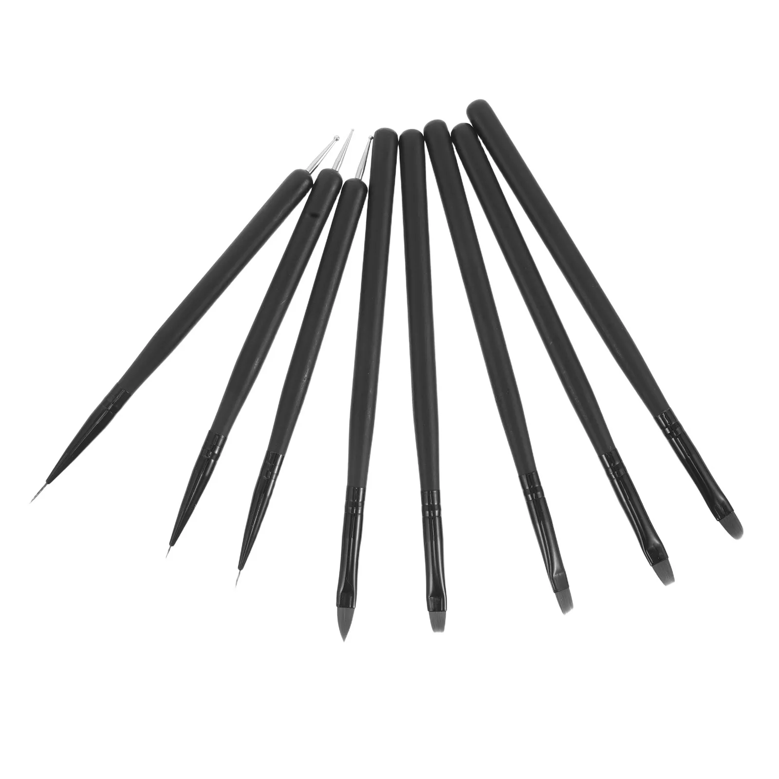 Nail Art Brush Set 8Pcs Dual Ended Dotting Liner Pens with Black Wooden Handles for Gel Detail Design