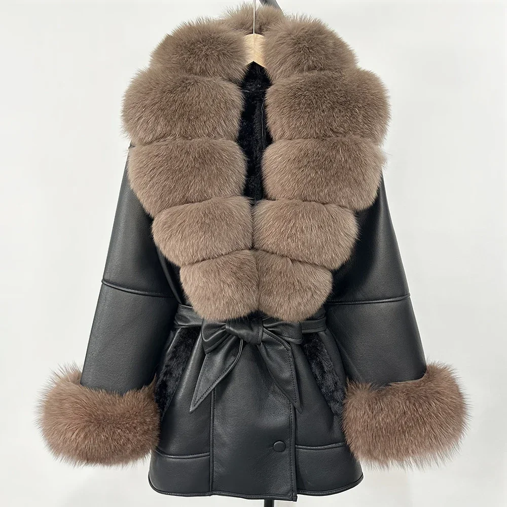 Mantel Bulu Asli Elegan Baru Musim Gugur Musim Dingin Jaket Bulu Domba Wanita 2025 Jaket Kulit Imitasi Wanita Bulu Asli Besar Pakaian Luar Hangat Atasan
