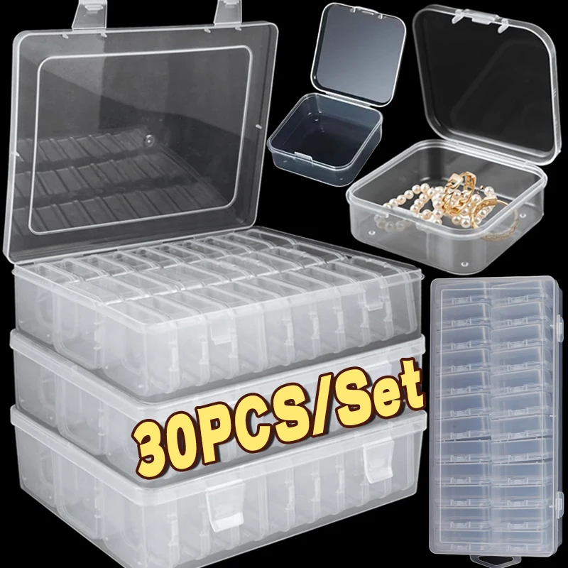 

Bead Organizer Box 30Pcs/set Clear Plastic Bead Storage Containers with Hinged Lid for Storage of Small Items Crafts Jewelry