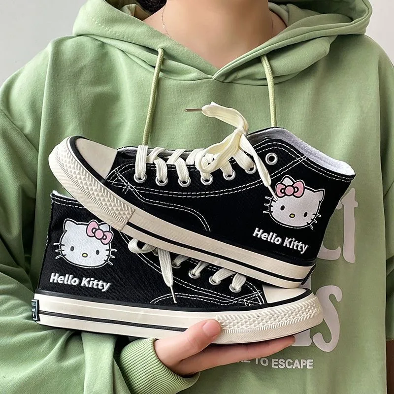 

Sanrio Hello Kitty High Top Canvas Shoes Student Cartoon Graffiti Skateboard Shoes Kawaii Girls Preppy Style Versatile Sneakers