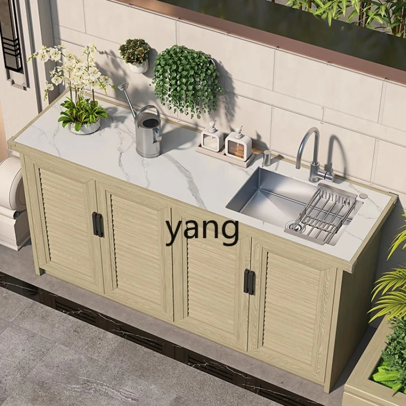 

Yjq All Aluminum Alloy Outdoor with Stone Plate Drop-in Sink Storage and Storage Cabinet Courtyard Sun Protection Sink