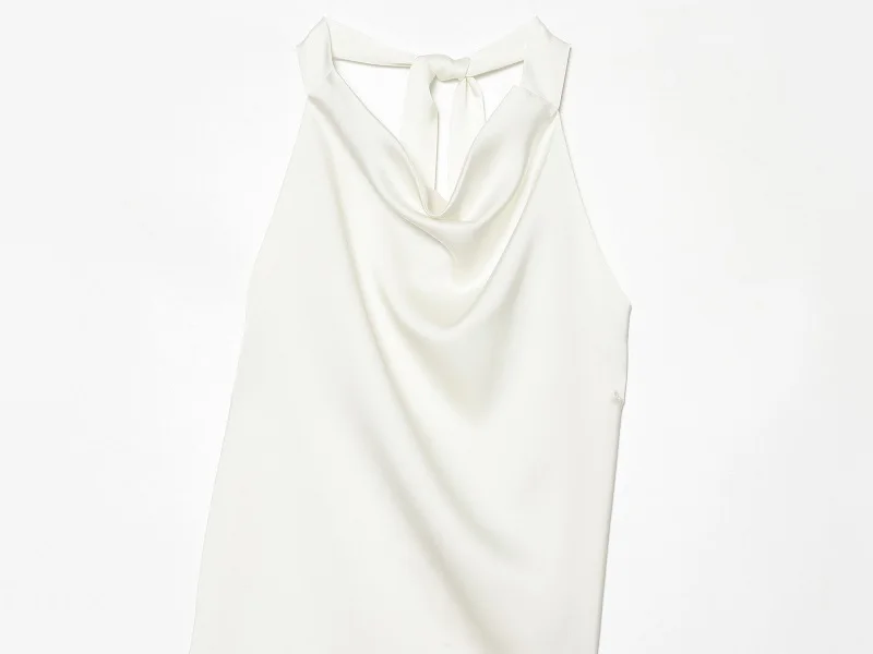 MUJER Sexy Satin-Neckholder-Top für Damen, asymmetrisches, rückenfreies Oberteil für Frauen, schulterfreies Sommer-Top, weibliches ärmelloses Tank-Top, Damen-Tops – Detail 7