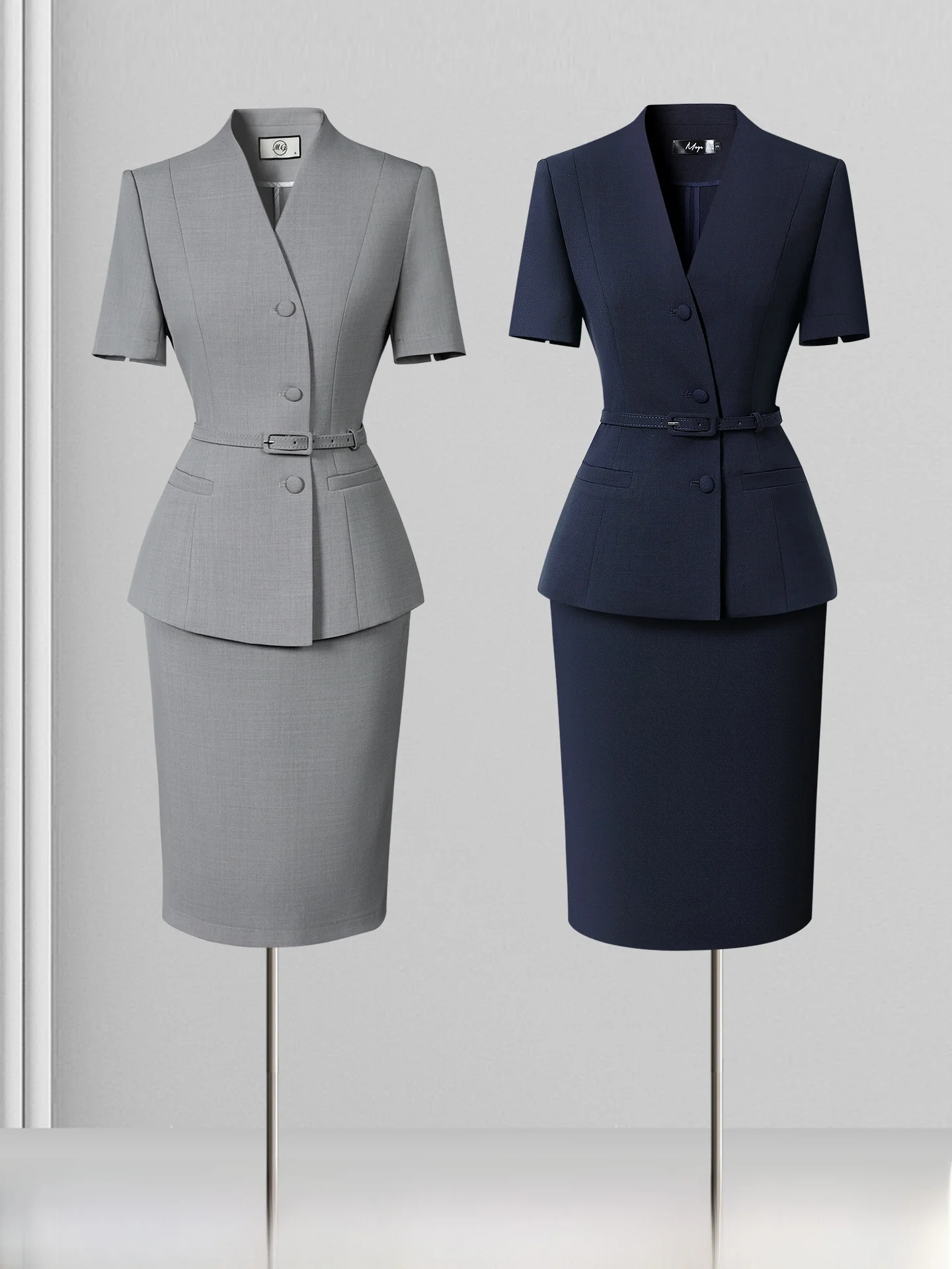 

Short Sleeve Suit Set Women Summer Thin Professional Hotel Front Desk Worker Uniform Gold Store Workwear Elegant Style