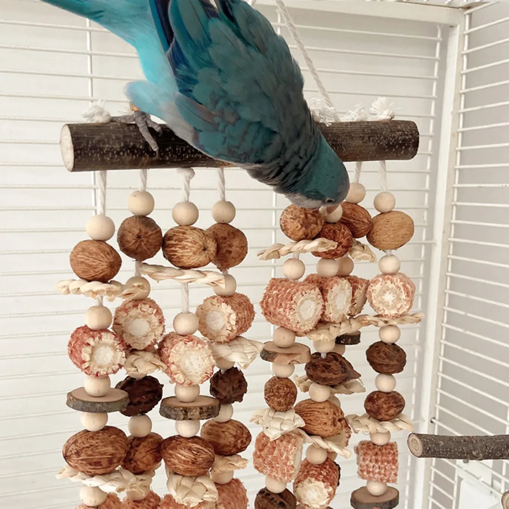 Pure Wood Parrot Chewing Toys Rope Texture Mixed Dried Plant Parrot Tearing Toys Shredding Structure Hanging Type