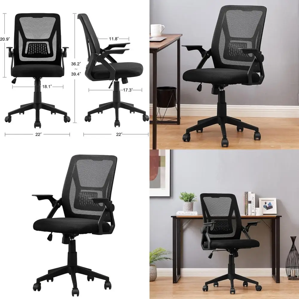 

Ergonomic Swivel Chair with Adjustable Arms, Mesh Back Support for Office Work, Black