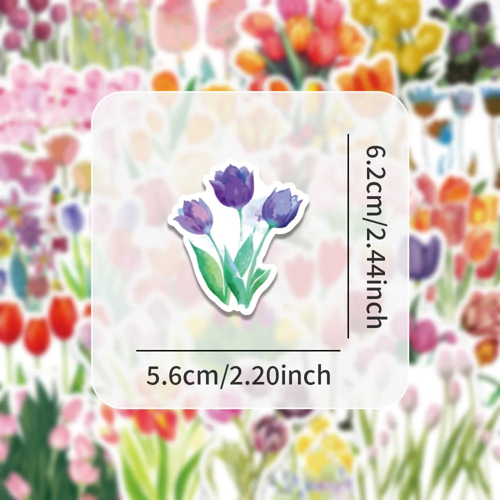 50PCS Tulipa Blumen Danke Belohnung Aufkleber personalisierte Cartoon dekorative Bleistift Box Tasse Gepäck Aufkleber Kinder Spielzeug Geschenk