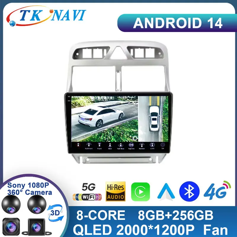 

Android 14 для Peugeot 307 2008 2002 - 2013 WIFI 4G GPS мультимедийный видеонаблюдение Carplay плеер автомобильное радио авто Coche BT QLED