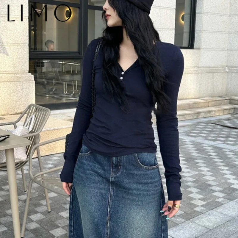 

LIMO Elegant V-Neck Long Sleeve T-Shirt Women’s Slim Fit Casual Top - Fashion Versatile Relaxed Blouse Chic Loungewear