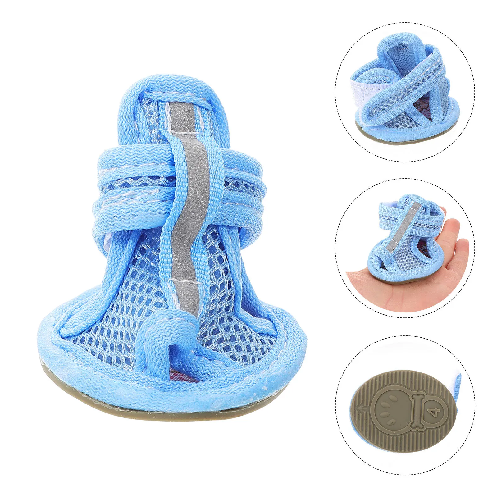 

4pcs Pet Sandals Dog Shoes Summer Mesh Breathable Anti-Slip Flexible Paw Protectors For Hot Pavement Beach Outdoor