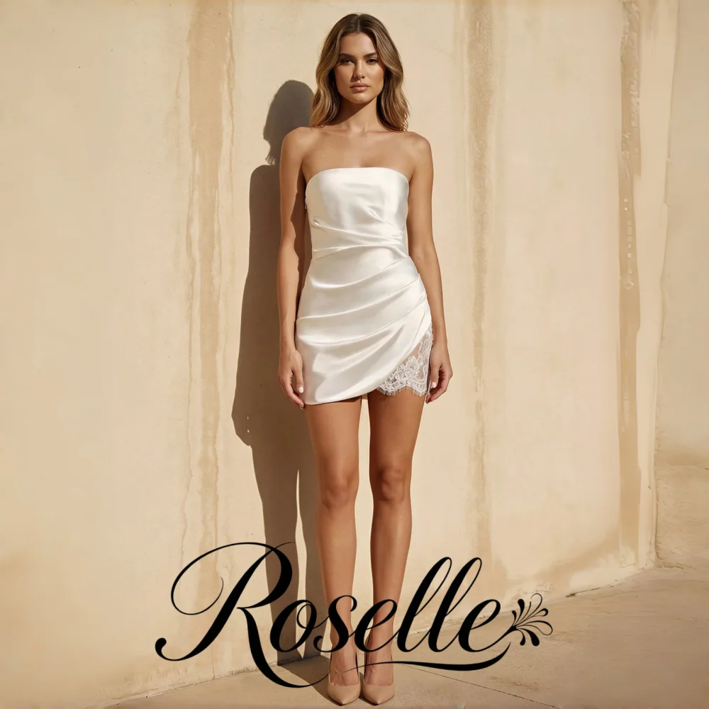 ROSELLE Sexy Simple Mini Sheath Wedding Dress Strapless Sleeveless Side Lace Slit Pleat 2026 Bridal Customized Vestido De Novia