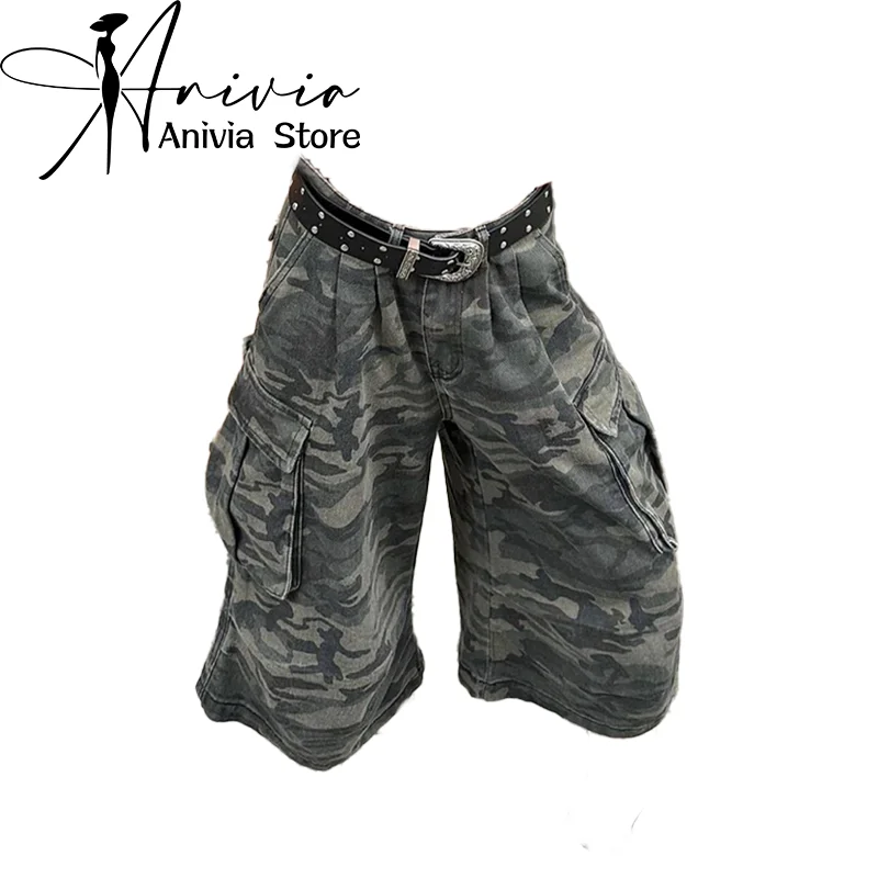 Women\'s Camouflage Cargo Jeans Harajuku Y2k Baggy Denim Trousers 90s Aesthetic Jean Pants Vintage 2000s Emo Trashy Clothes 2024