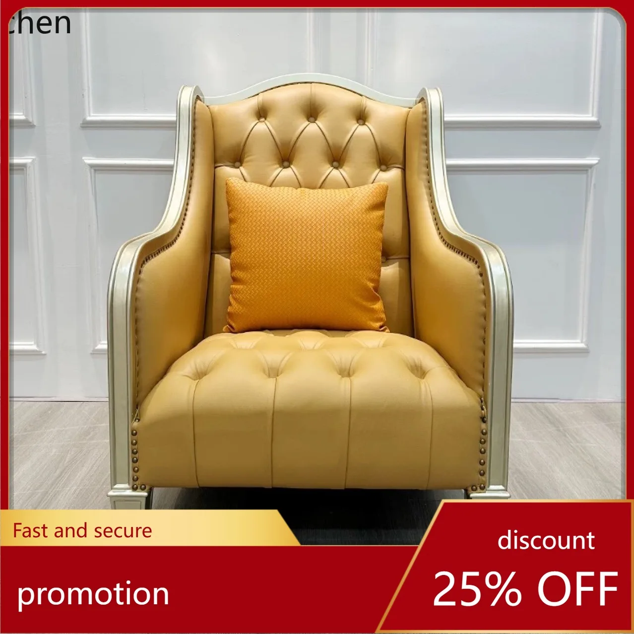 

HXL Living Room Single Leather Sofa Chair Decorative Full Solid Wood Coffee Chair