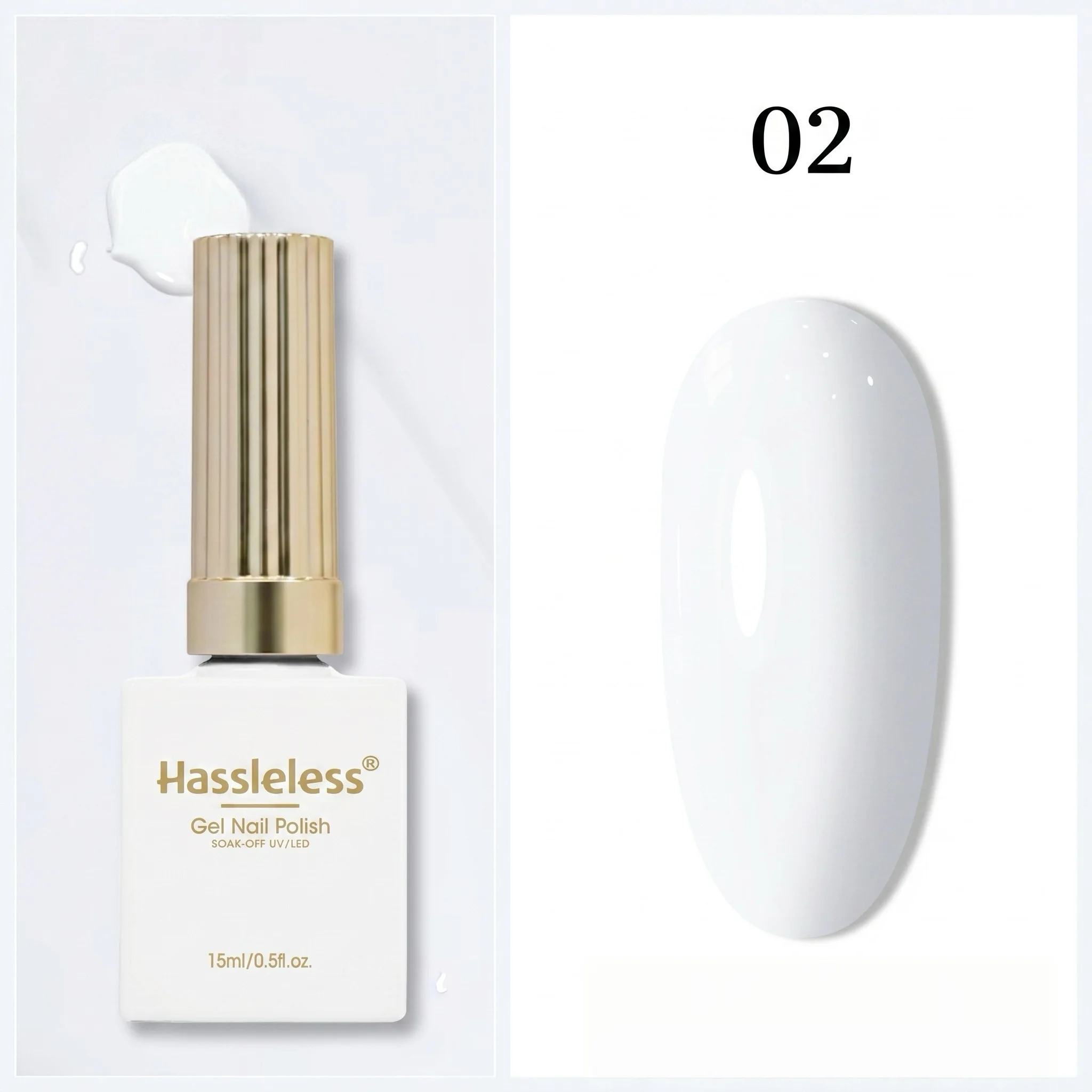 Hassleless Portable Glass Square Bottle Single-Use Solid Color Gel Nail Polish, 15ml Per Bottle, Long-Lasting and Durable, Styli