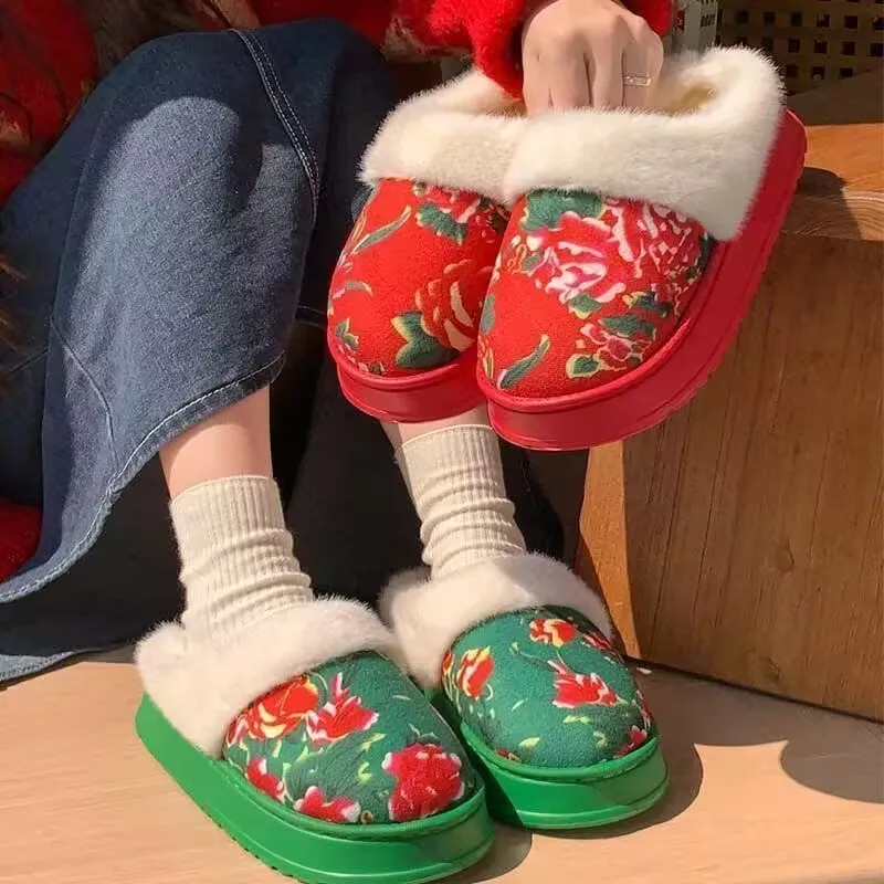 

Lovers Plush Warm Cotton Slippers 2025 Winter Women Men Northeastern Cotton Shoes Couple Thick Bottom Soft Home Slippers 36-45