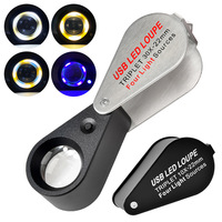 10X 20X 30X Rechargeable Jewelers Loupe with UV & LED Lights, Four Light Modes, Illuminated 22mm Eye Loop Magnifier
