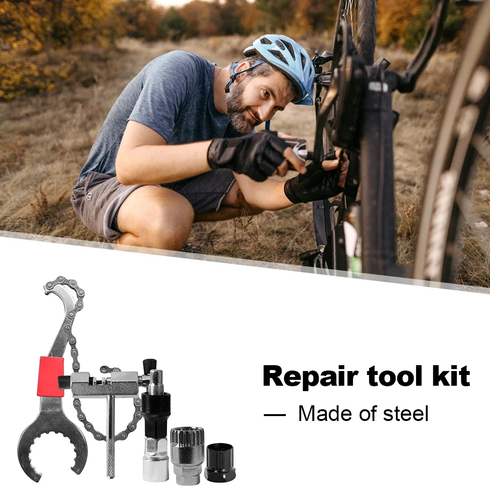 Bicycle Repair Tool Kits High Precision Crank Puller 9-in-1 Chain Breaker Cutter Rust-Proof Flywheel Removal for Repair for Home