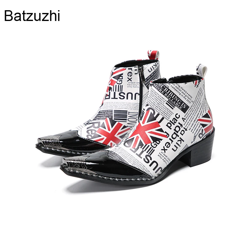 Batzuzhi Luxury Handmade Men's Boots 6.5cm Heels Personlaity Leather Ankle Boot for Man Fashion Business/Wedding/Runway Boots