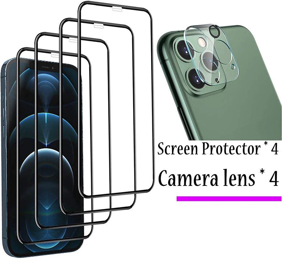 8 in1 9H  Tempered Glass For iPhone 13 12 11 Pro Max Mini Full Cover Film Screen Protector 7 8 6S Plus X XR XS Max 13 Lens Glass