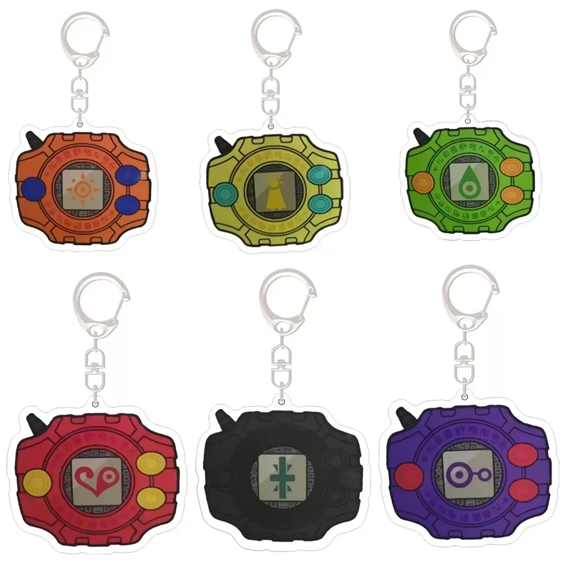 Llaveros de Anime Digimon, aventura, Plan sagrado, periferia, amistad, valor, brillo, Digivice, llavero acrílico, juguete colgante, regalo