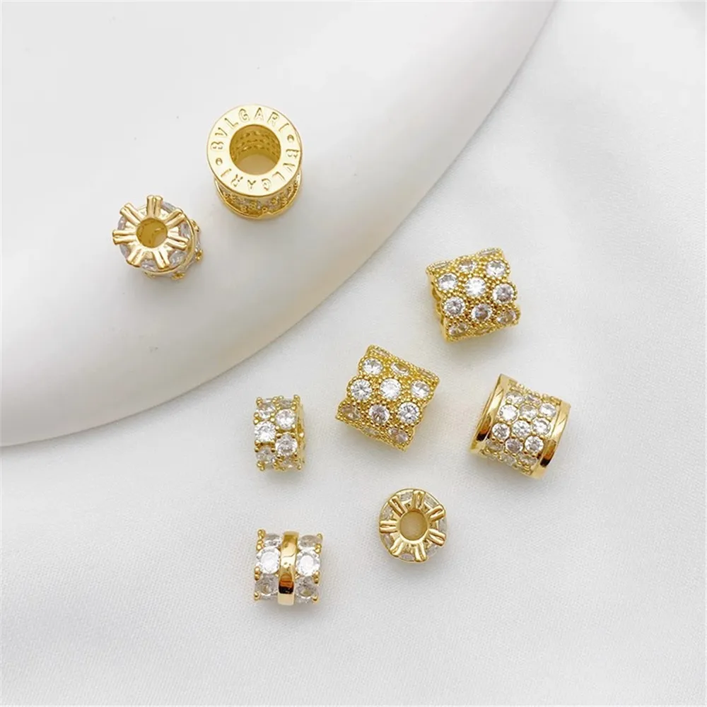 

14K Gold-Color Micro-inlaid Zircon Road Barrel Beads Pendants DIY Handmade Bracelets Necklaces Materials Accessories L151