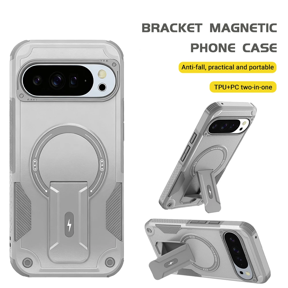 

Military Shockproof Defender Bracket Case For Google Pixel 10 9 10Pro XL A For Magsafe Fold Stand Holder Magnetic Funda Cover