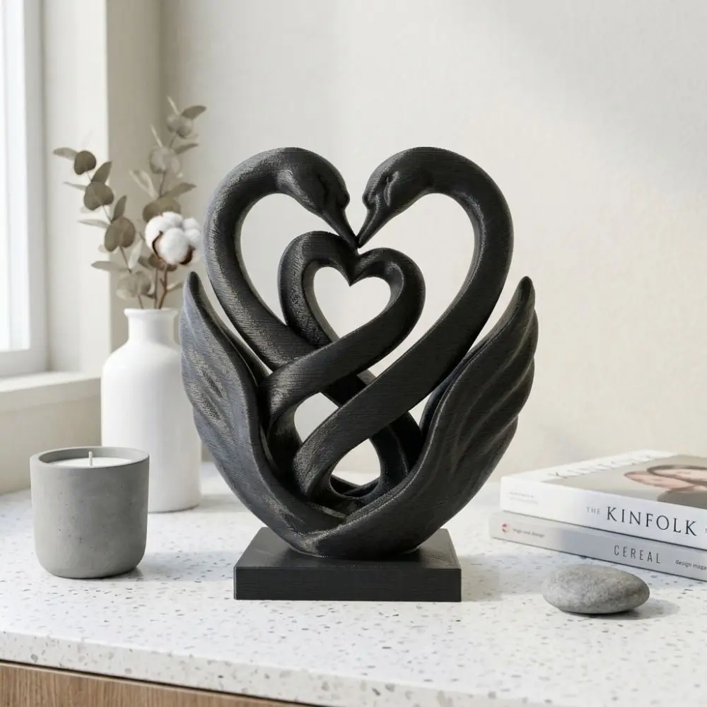 3D Printed Swan Ornaments Romantic Style Sweet Double Heart Ornament Creative Home Decoration Love Figurine Wedding Decor