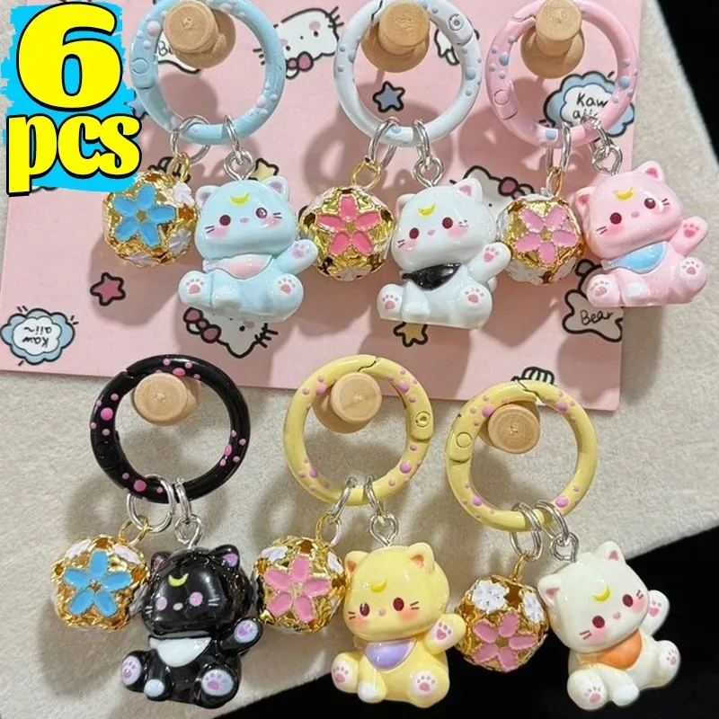 1/6 pçs kawaii animal pequeno gato resina chaveiros saco pingente de carro diy berloque bonito chaveiro feminino meninas presentes jóias chaveiro