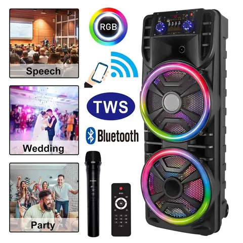 2800W Dual 12" Bluetooth Speaker Karaoke Portable Heavy Bass Sound System Party DJ RGB Light with Microphone Remote