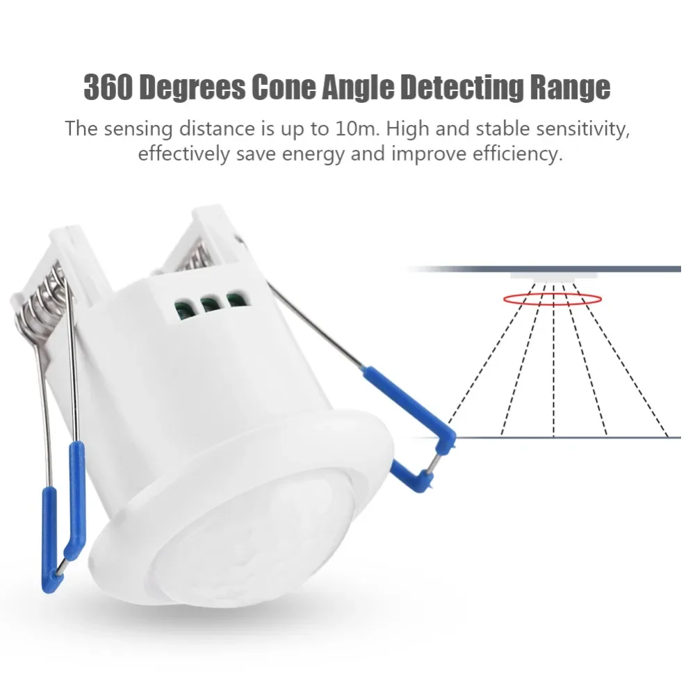 Miniinterruptor de Sensor de movimiento infrarrojo, lámpara con detección PIR de 360 grados, montaje empotrado en el techo, Detector de movimiento