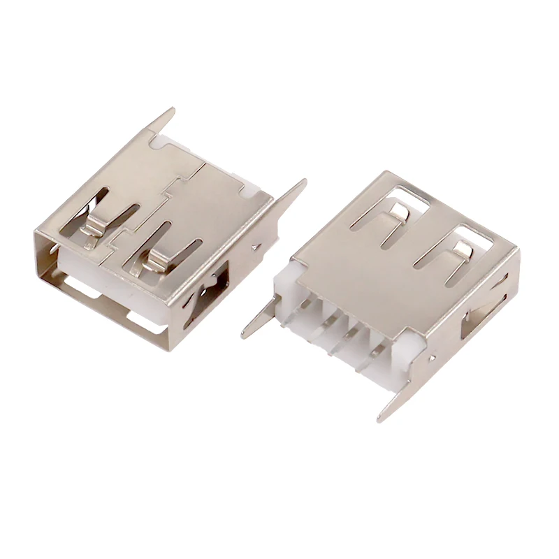 【50-10PCS】USB 2.0 4Pin A Type Female Socket Connector G54 2 feet 90 degree Data Transmission Charging Bent foot straight in