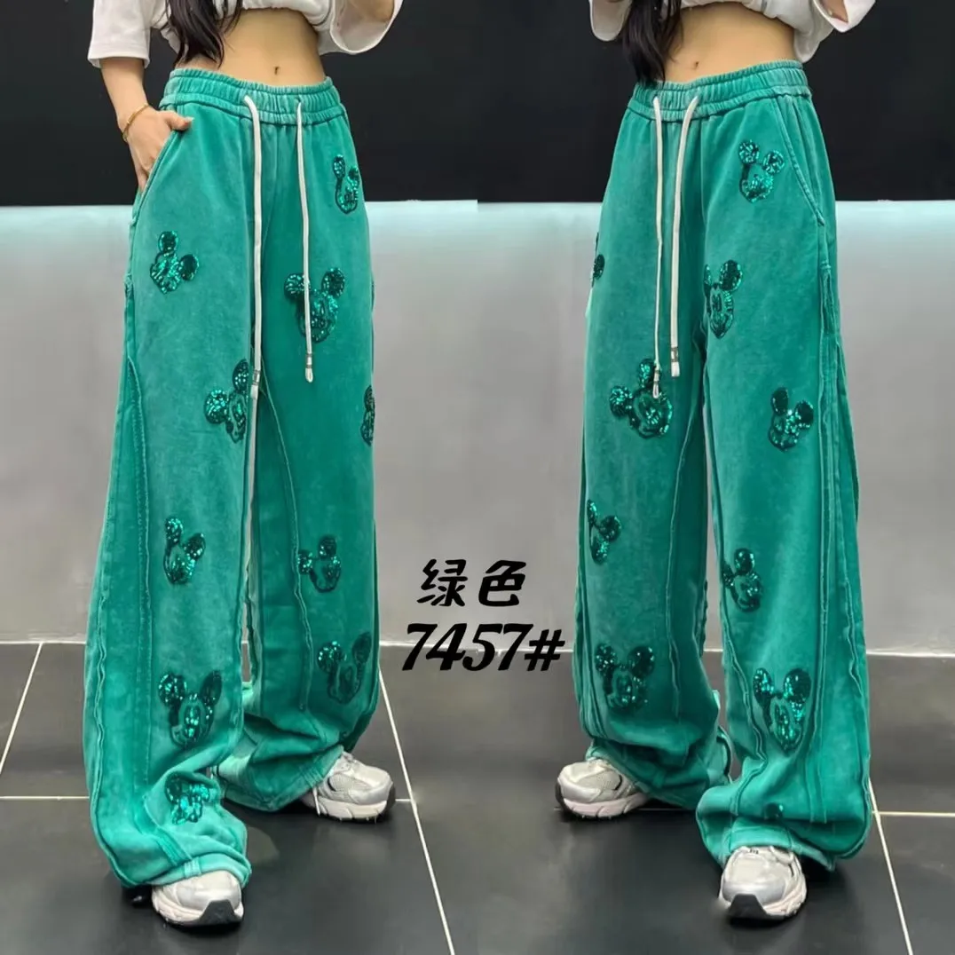 Cartoon Sequin Casual Pants Design Sense 2025 Autumn New Fashionable Loose Casual Pants for Women Draped Straight Wide-Leg Pants